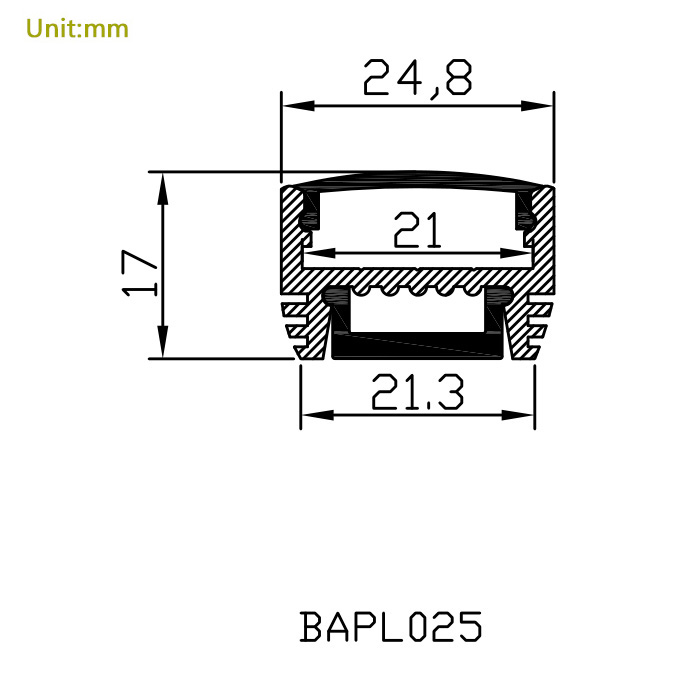 BAPL026 Aluminum Profile - Inner Width 20mm(0.78inch) - LED Strip Anodizing Extrusion Channel